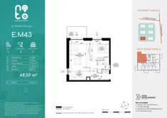 Mieszkanie, 48,59 m², 2 pokoje, piętro 1, oferta nr E/M43 