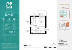 Mieszkanie, 40,58 m², 2 pokoje, piętro 2, oferta nr E/M67 