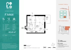 Mieszkanie, 48,60 m², 2 pokoje, piętro 1, oferta nr F/M44 