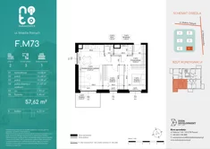 Mieszkanie, 57,62 m², 3 pokoje, piętro 2, oferta nr F/M73 