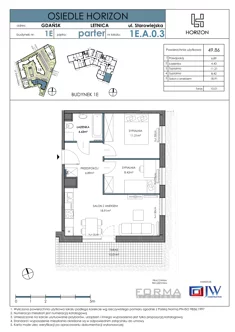 Mieszkanie, 49,86 m², 3 pokoje, piętro 1, oferta nr HOR 1E-003A