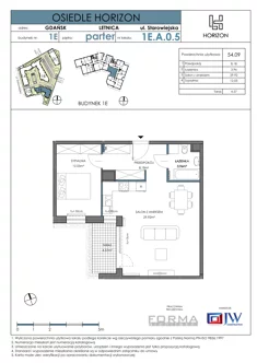 Mieszkanie, 54,09 m², 2 pokoje, piętro 1, oferta nr HOR 1E-005A