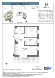 Mieszkanie, 49,86 m², 3 pokoje, piętro 2, oferta nr HOR 1E-009A