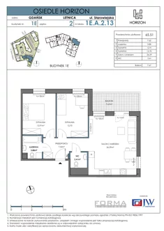 Mieszkanie, 65,51 m², 3 pokoje, piętro 3, oferta nr HOR 1E-013A