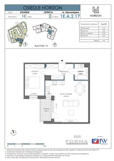 Mieszkanie, 54,09 m², 2 pokoje, piętro 3, oferta nr HOR 1E-017A