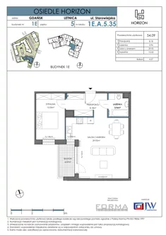 Mieszkanie, 54,09 m², 2 pokoje, piętro 6, oferta nr HOR 1E-035A