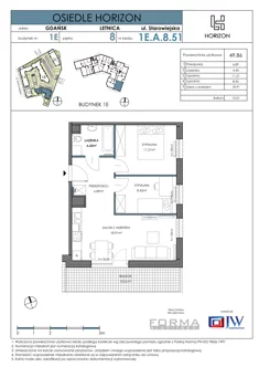 Mieszkanie, 49,86 m², 3 pokoje, piętro 9, oferta nr HOR 1E-051A