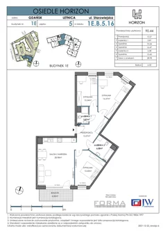 Mieszkanie, 90,44 m², 4 pokoje, piętro 6, oferta nr HOR 1E-016B