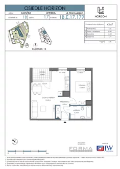 Mieszkanie, 43,67 m², 2 pokoje, piętro 18, oferta nr HOR 1B-179E