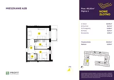 Mieszkanie, 45,93 m², 2 pokoje, piętro 1, oferta nr A-2B