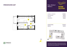 Mieszkanie, 37,53 m², 2 pokoje, piętro 1, oferta nr A-2F