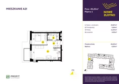 Mieszkanie, 45,20 m², 2 pokoje, piętro 1, oferta nr A-2I