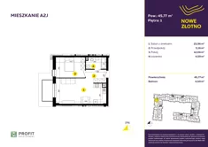 Mieszkanie, 45,77 m², 2 pokoje, piętro 1, oferta nr A-2J
