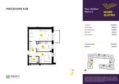 Mieszkanie, 45,93 m², 2 pokoje, piętro 2, oferta nr A-3B