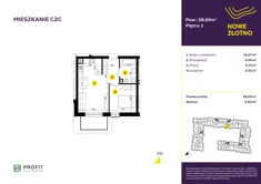 Mieszkanie, 38,69 m², 2 pokoje, piętro 1, oferta nr C-2C