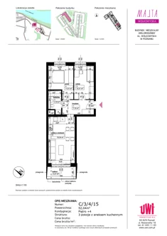 Mieszkanie, 52,04 m², 3 pokoje, piętro 4, oferta nr C/3/4/15