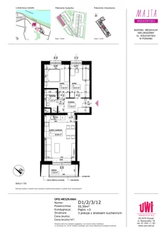 Mieszkanie, 55,59 m², 3 pokoje, piętro 3, oferta nr D1/2/3/12