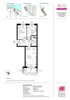 Mieszkanie, 52,09 m², 2 pokoje, piętro 2, oferta nr D1/1/2/6
