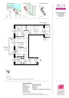 Mieszkanie, 60,75 m², 3 pokoje, piętro 2, oferta nr D1/1/2/9