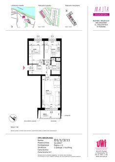Mieszkanie, 52,09 m², 2 pokoje, piętro 3, oferta nr D1/1/3/11