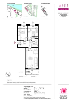 Mieszkanie, 52,09 m², 2 pokoje, piętro 5, oferta nr D1/1/5/21