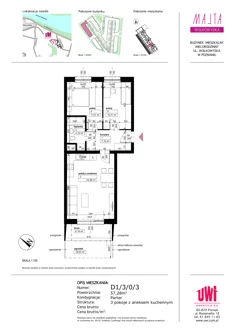 Mieszkanie, 57,28 m², 3 pokoje, parter, oferta nr D1/3/0/3