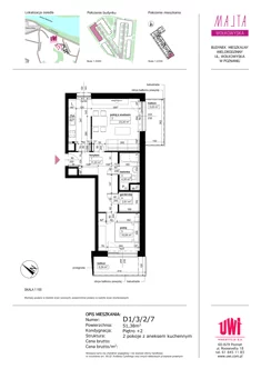 Mieszkanie, 51,38 m², 2 pokoje, piętro 2, oferta nr D1/3/2/7