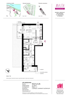 Mieszkanie, 51,95 m², 2 pokoje, piętro 1, oferta nr D2/1/1/6