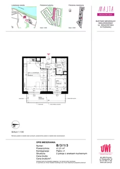 Mieszkanie, 41,21 m², 2 pokoje, piętro 1, oferta nr B/3/1/3