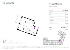 Mieszkanie, 37,09 m², 1 pokój, piętro 3, oferta nr 1.A.3.12