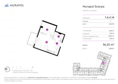 Mieszkanie, 36,25 m², 1 pokój, piętro 4, oferta nr 1.A.4.14