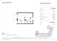 Mieszkanie, 41,58 m², 1 pokój, piętro 3, oferta nr 1.C.3.09