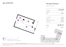 Mieszkanie, 42,99 m², 2 pokoje, piętro 4, oferta nr 1.A.4.07