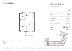 Mieszkanie, 42,18 m², 2 pokoje, piętro 3, oferta nr 1.C.3.07