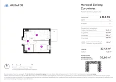 Mieszkanie, 36,66 m², 2 pokoje, piętro 4, oferta nr 2.B.4.09