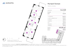 Mieszkanie, 69,09 m², 4 pokoje, piętro 4, oferta nr 1.A.4.03