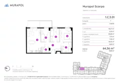 Mieszkanie, 64,56 m², 4 pokoje, piętro 3, oferta nr 1.C.3.01