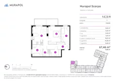 Mieszkanie, 67,46 m², 4 pokoje, piętro 3, oferta nr 1.C.3.11