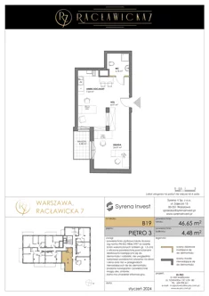 Lokal inwestycyjny, 46,65 m², 2 pokoje, piętro 3, oferta nr B19