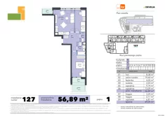 Mieszkanie, 56,89 m², 3 pokoje, piętro 1, oferta nr 127