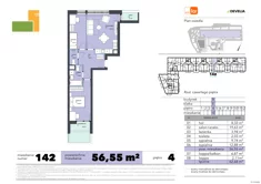 Mieszkanie, 56,55 m², 3 pokoje, piętro 4, oferta nr 142