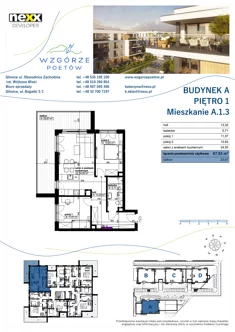 Mieszkanie, 67,93 m², 3 pokoje, piętro 1, oferta nr A.1.3