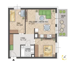 Mieszkanie, 60,43 m², 3 pokoje, piętro 2, oferta nr 14