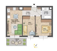 Mieszkanie, 48,86 m², 3 pokoje, piętro 1, oferta nr 35