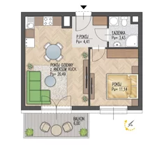Mieszkanie, 39,47 m², 2 pokoje, piętro 2, oferta nr 57