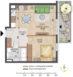 Mieszkanie, 40,60 m², 2 pokoje, piętro 1, oferta nr 4A/12