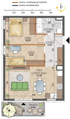 Mieszkanie, 52,07 m², 3 pokoje, piętro 1, oferta nr 4C/11