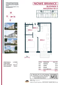 Mieszkanie, 34,61 m², 2 pokoje, piętro 3, oferta nr M31
