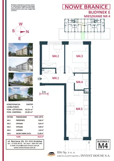 Mieszkanie, 43,55 m², 3 pokoje, parter, oferta nr M4