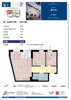 Mieszkanie, 55,79 m², 3 pokoje, piętro 2, oferta nr B1/M/2/9